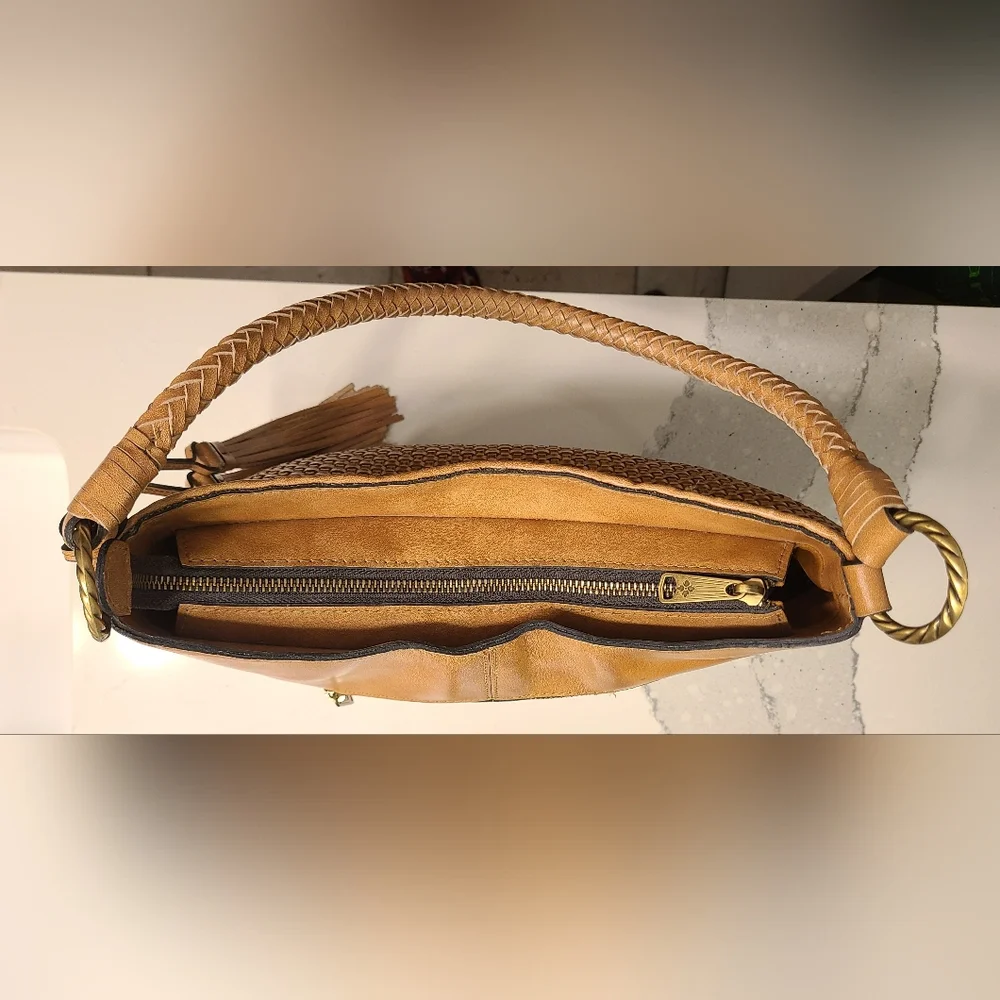 Patricia Nash Lt Brown Castelli Woven Leather Hobo Shoulder Bag
